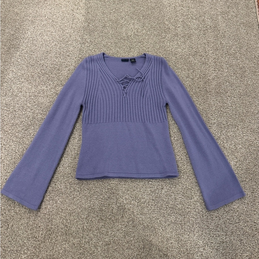 SOLD Bailey’s Point Purple Lace Up Top with balloon sleeves Size: M